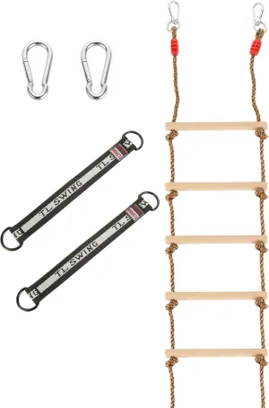1 Pcs 6.5 Ft Climbing Rope Ladder for Kids, Wooden Hanging Rope Ladder, Rope Ladder for Treehouse Outdoor and Indoor Swing Set Accessories