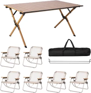 1 pcs Folding Table with 6 Chairs,Portable Folding Camping Table, Aluminum Folding Picnic Table Chairs for Indoor or Outdoor Use