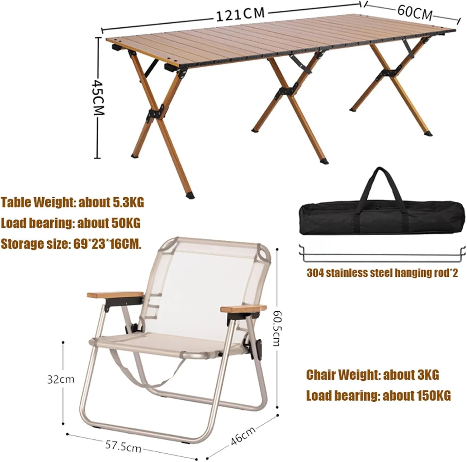 1 pcs Folding Table with 6 Chairs,Portable Folding Camping Table, Aluminum Folding Picnic Table Chairs for Indoor or Outdoor Use