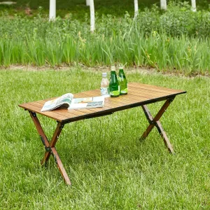1-Piece Folding Outdoor Table - Lightweight Aluminum Roll-Up Rectangular Table for Camping, Picnics, Beach, Backyard, BBQ (37"x23.43"x18.5"), Brown