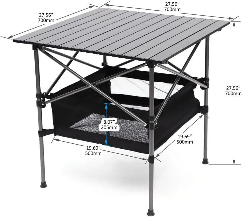 1-Piece Folding Outdoor Table with Carrying Bag,Lightweight Aluminum Roll-up Rectangular Table for Indoor, Outdoor Camping, Picnics,Beach,Backyard, BBQ, Party (Black   Aluminum-1)