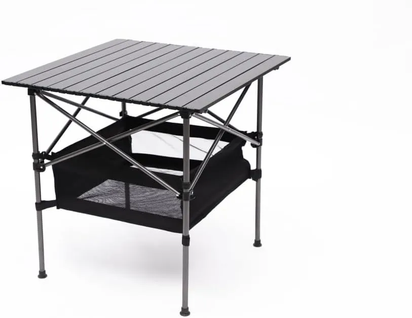 1-Piece Folding Outdoor Table with Carrying Bag,Lightweight Aluminum Roll-up Rectangular Table for Indoor, Outdoor Camping, Picnics,Beach,Backyard, BBQ, Party (Black   Aluminum-1)