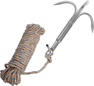 1 Set Grapple Hook Outdoor Survival Hook Metal Claw for Climbing Silver Carabiner Cord Anchors Random