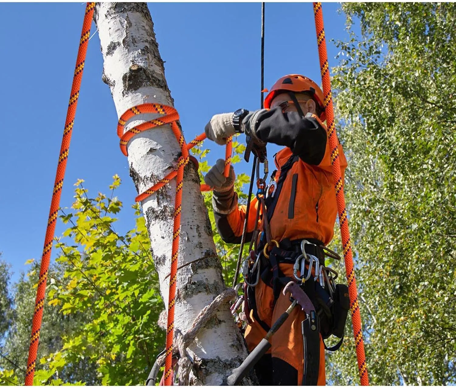 1/2 Inch Double Braided Arborist Rope, 125 Feet High Strength Polyester Rope Utility Ropes for Tree Work Pulling Swing Towing Camping, Orange