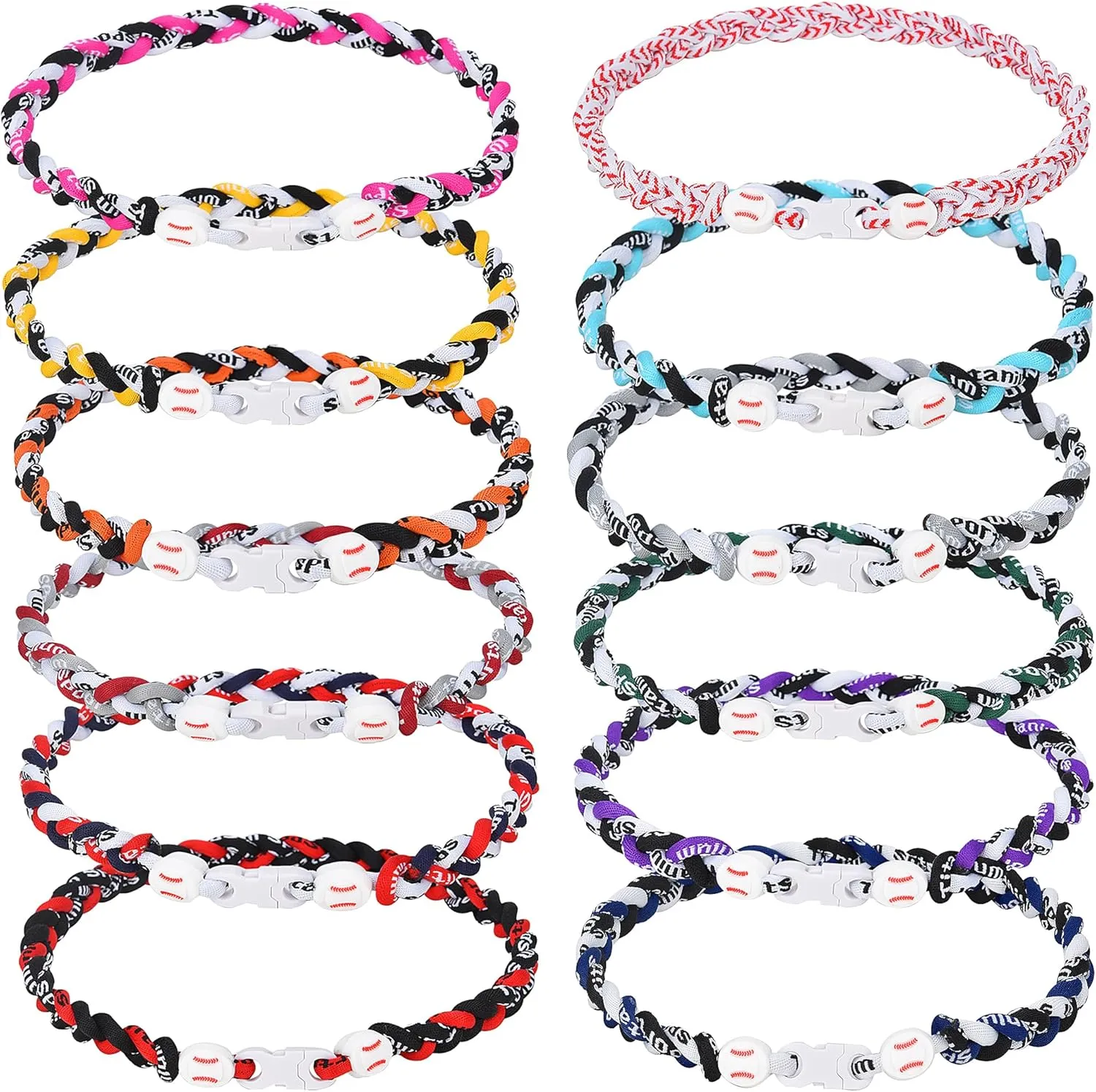 12 Pieces Baseball Necklaces for Boys,Three Braided Rope Tornado Sports Titanium Necklaces,Baseball Accessories Drip Baseball Party Favors