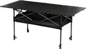 120cm Adjustable Height Camping Table, Heavy-Duty Roll-Top Table for Camping-Folding Portable Outdoor Table with Large Storage Organizer and Carrying Bag, Collapsible Picnic Table Black