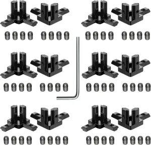 12PCS Black 2020 3-Way Corner Bracket Connector with 48Pcs M4 Screw and 1Pcs M2 Wrench for 2020 Series Aluminum Extrusion Profile
