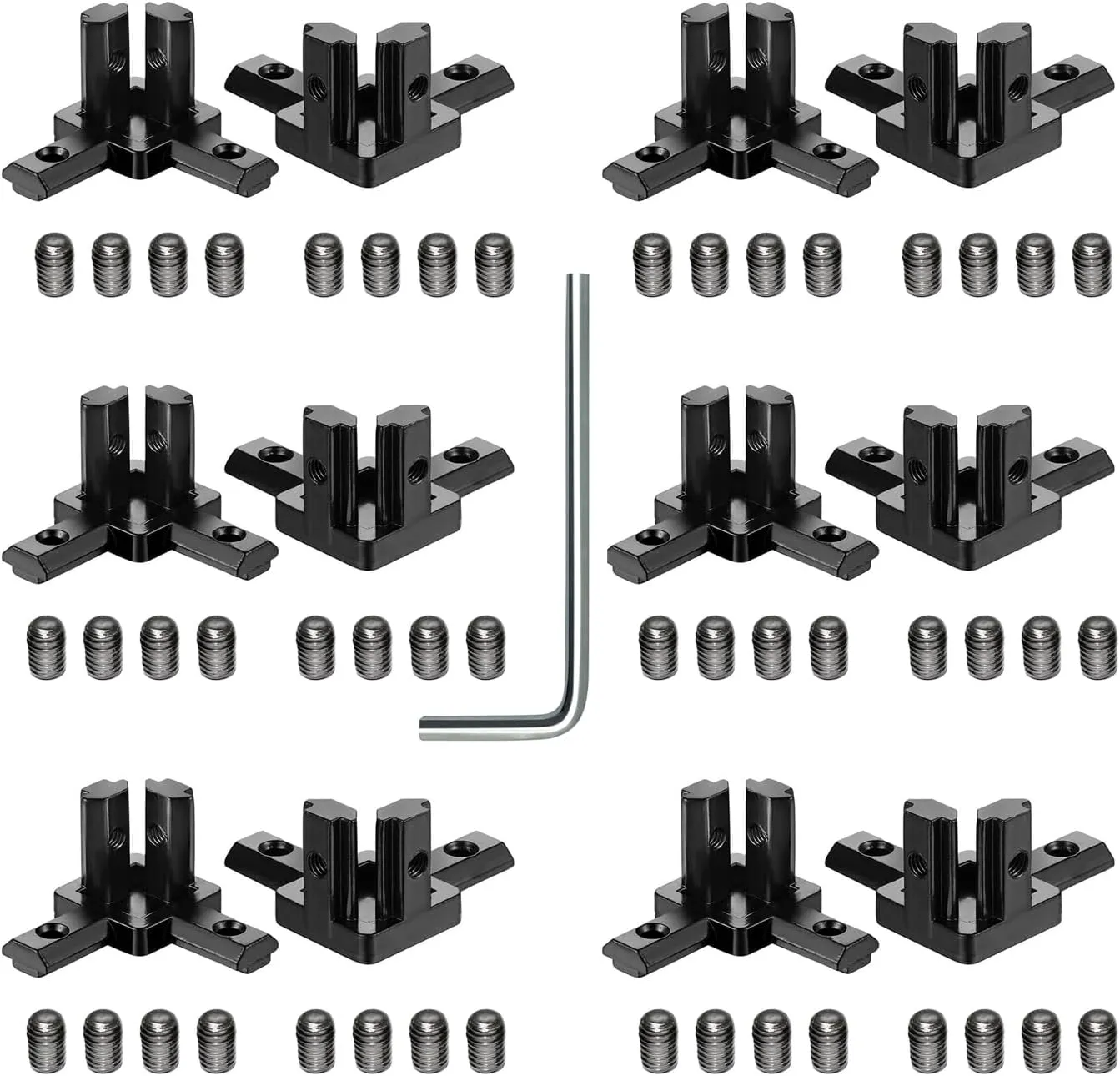 12PCS Black 2020 3-Way Corner Bracket Connector with 48Pcs M4 Screw and 1Pcs M2 Wrench for 2020 Series Aluminum Extrusion Profile