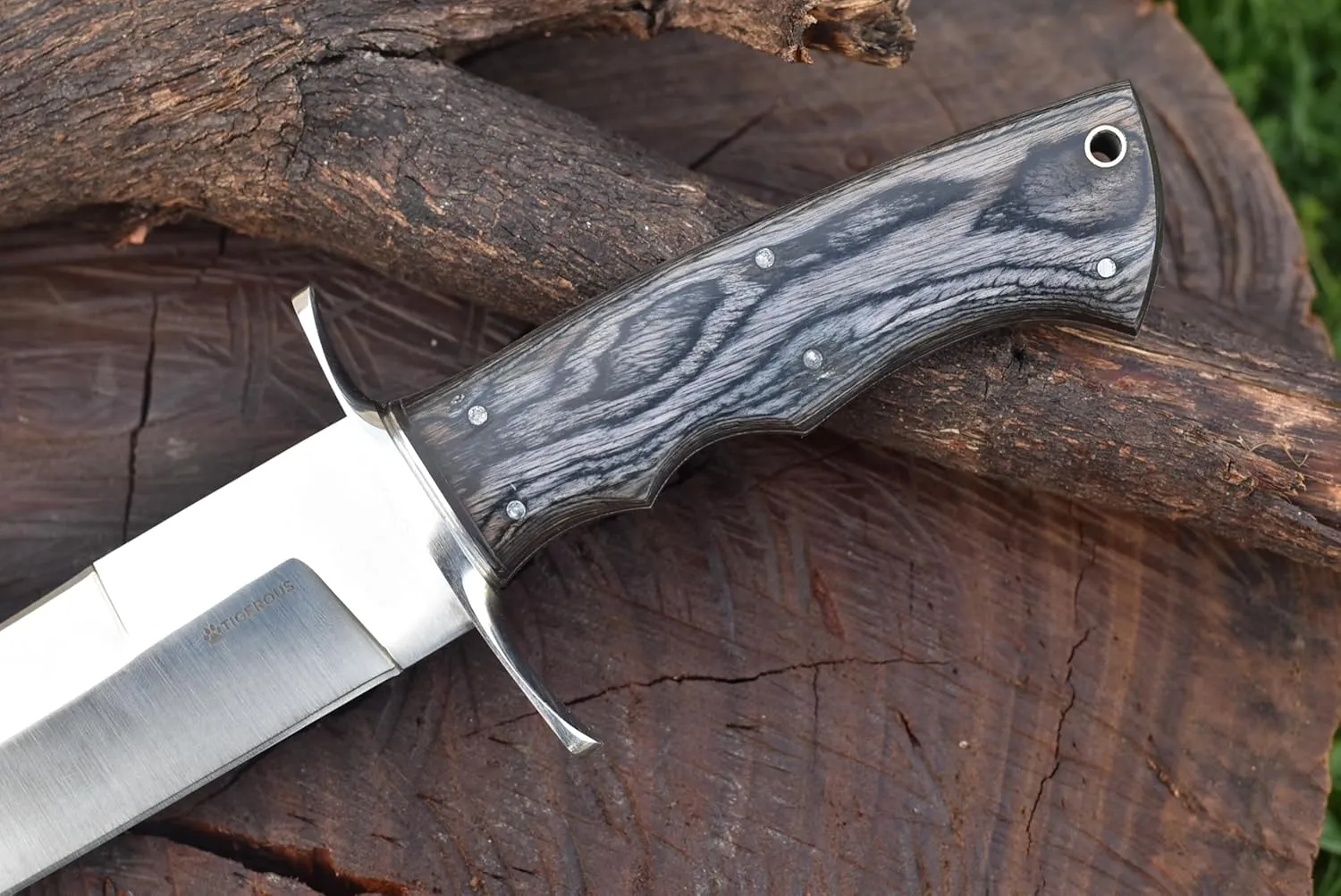 13-inch Bowie Knife, Full Tang Fixed Blade, Wood Handle Damascus Steel Hunting Knife with Scout Horizontal Carry Leather Sheath for Camping, Hiking, Survival (ARMAGEDDON)