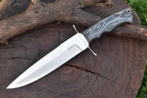 13-inch Bowie Knife, Full Tang Fixed Blade, Wood Handle Damascus Steel Hunting Knife with Scout Horizontal Carry Leather Sheath for Camping, Hiking, Survival (ARMAGEDDON)