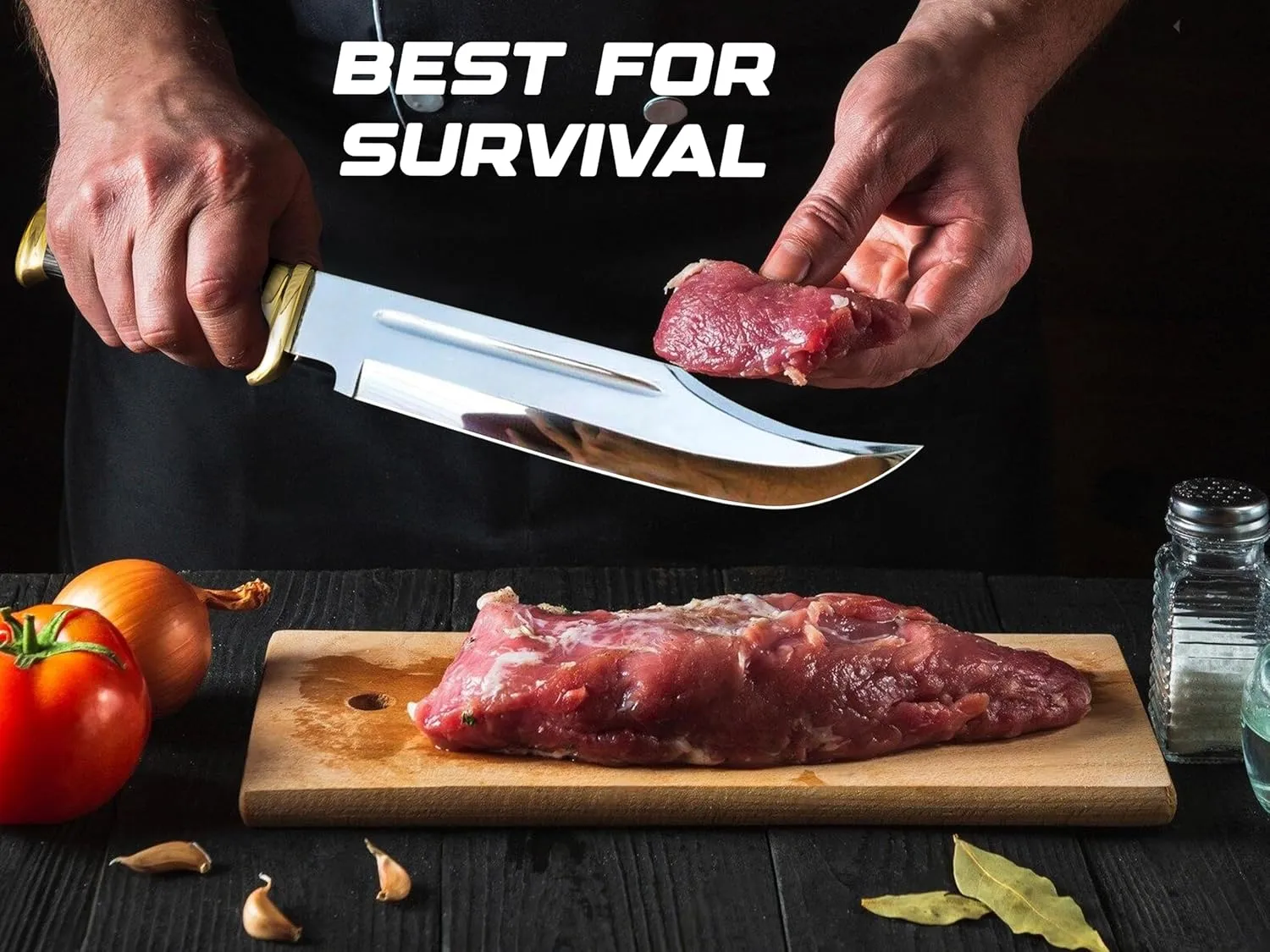 14 Inch Crocodile Dundee Bowie knife with Leather Sheath Fixed Blade Hunting Knife with Sheath-Tactical Survival Knife for Outdoor Camping, EDC, Knife for Men