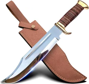 14" Crocodile Dundee-Fixed Blade Bowie Knife With Sheath-Survival-Hunting Knife with Leather Handle-Tactical Knife for Camping, Outdoor, Bushcraft - Gift for Men