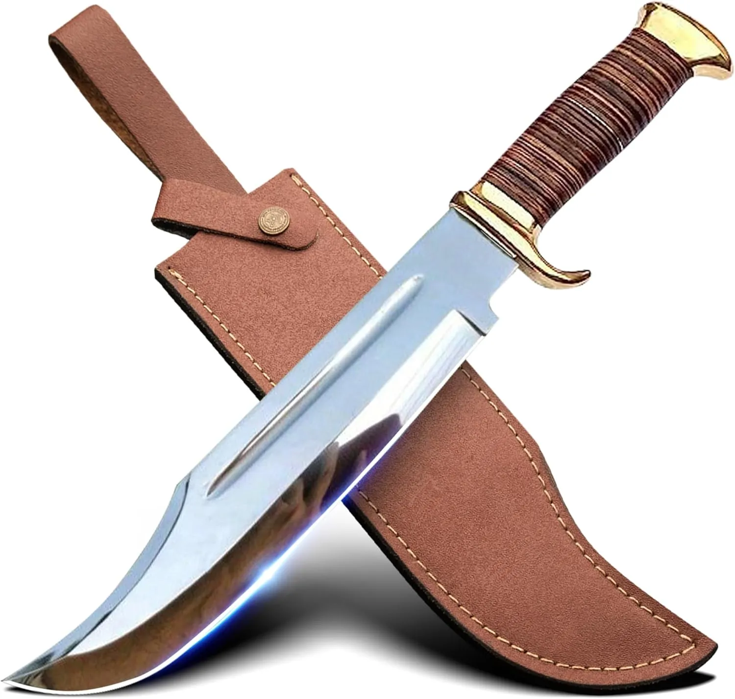 14" Crocodile Dundee-Fixed Blade Bowie Knife With Sheath-Survival-Hunting Knife with Leather Handle-Tactical Knife for Camping, Outdoor, Bushcraft - Gift for Men
