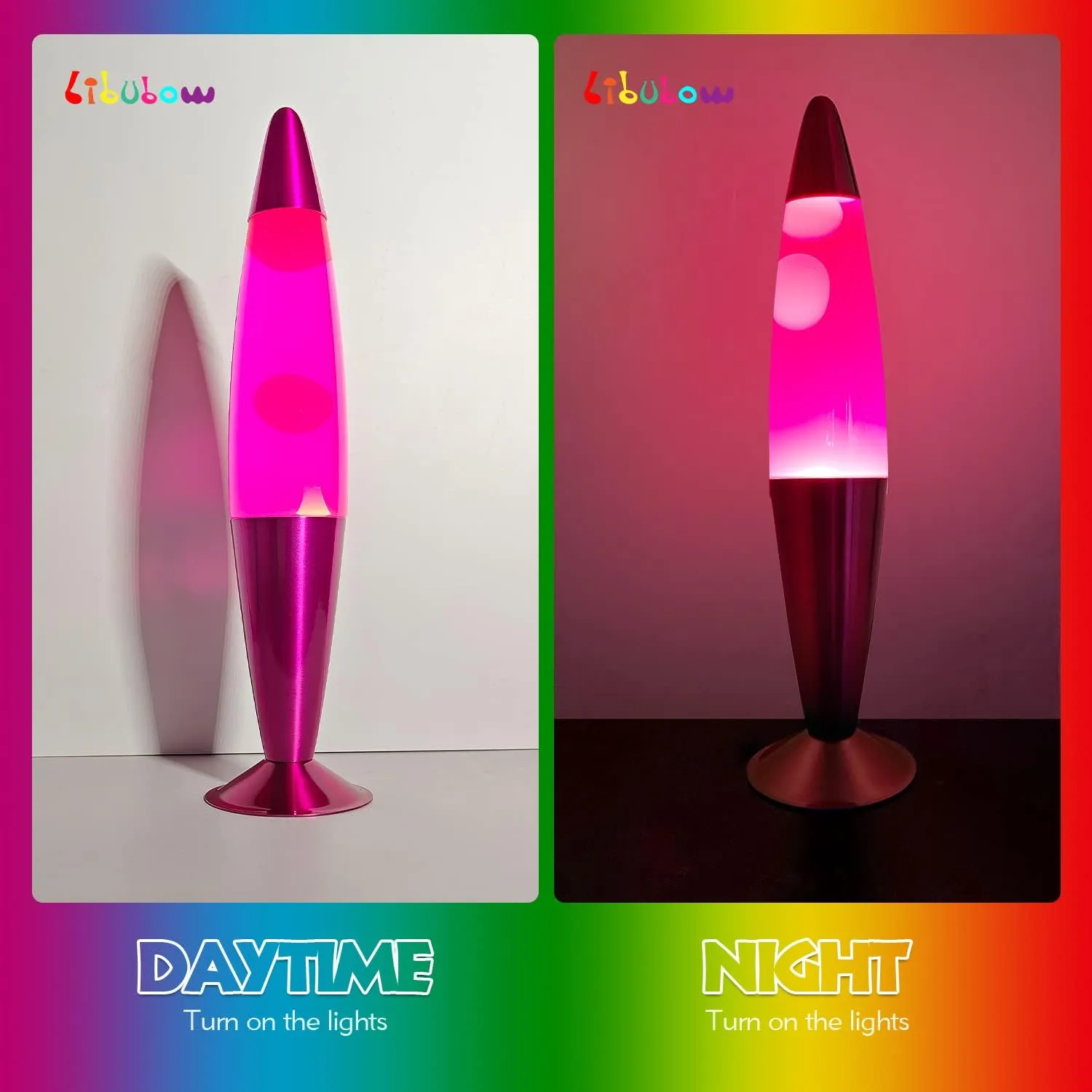 16 Inch Pink Magma Lamp, 2 Bulbs, White Wax Pink Liquid, Relaxing Nightlight Mood Lighting Home Decor Room Office Bedroom Lamp for Adults, Teens and Kids, Girls