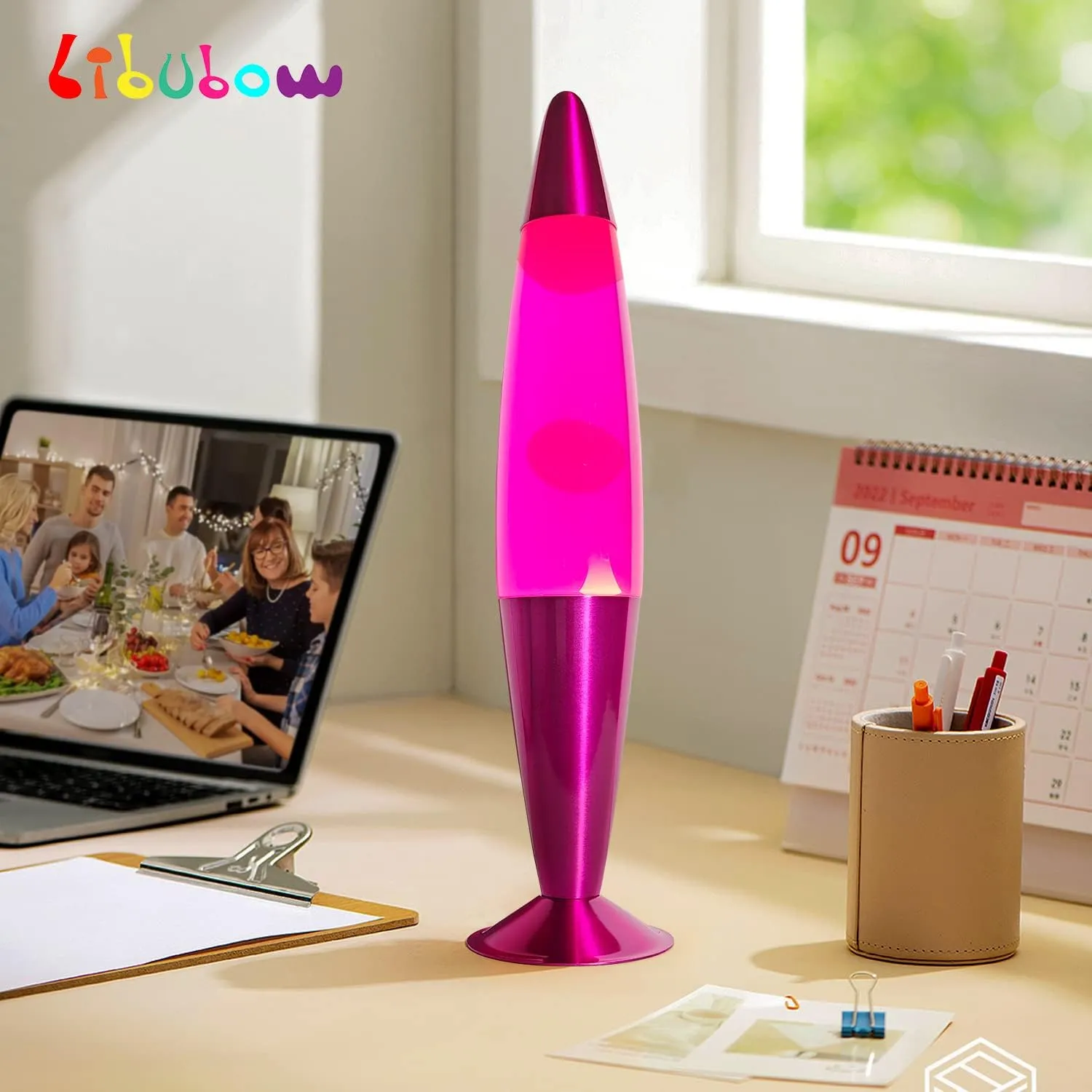 16 Inch Pink Magma Lamp, 2 Bulbs, White Wax Pink Liquid, Relaxing Nightlight Mood Lighting Home Decor Room Office Bedroom Lamp for Adults, Teens and Kids, Girls