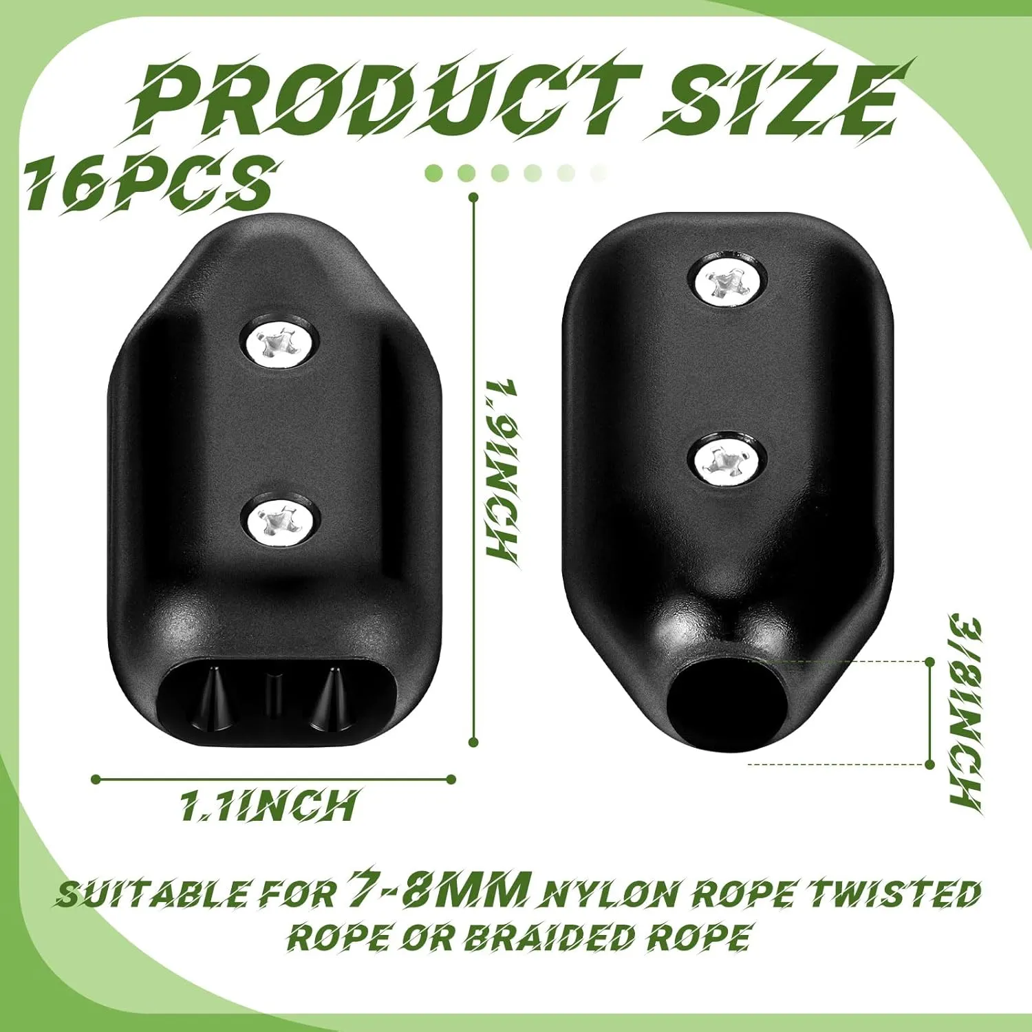 16 Pcs Rope Clamps, Reusable Rope Clamp 3/8 Inch Black Plastic Cord Connector Suitable for 7-8 mm Nylon or Braided Cord