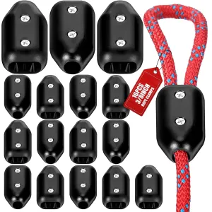 16 Pcs Rope Clamps, Reusable Rope Clamp 3/8 Inch Black Plastic Cord Connector Suitable for 7-8 mm Nylon or Braided Cord