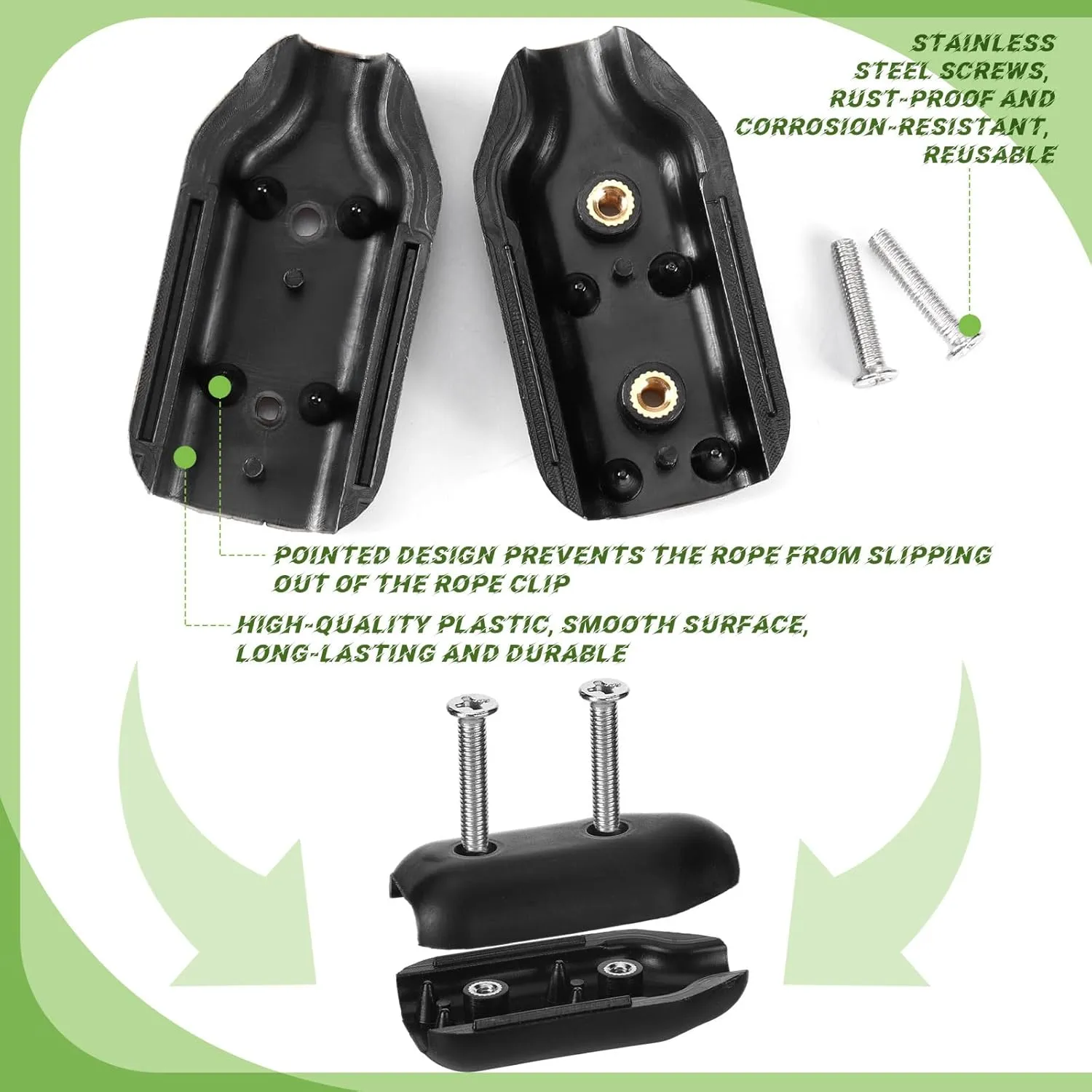 16 Pcs Rope Clamps, Reusable Rope Clamp 3/8 Inch Black Plastic Cord Connector Suitable for 7-8 mm Nylon or Braided Cord