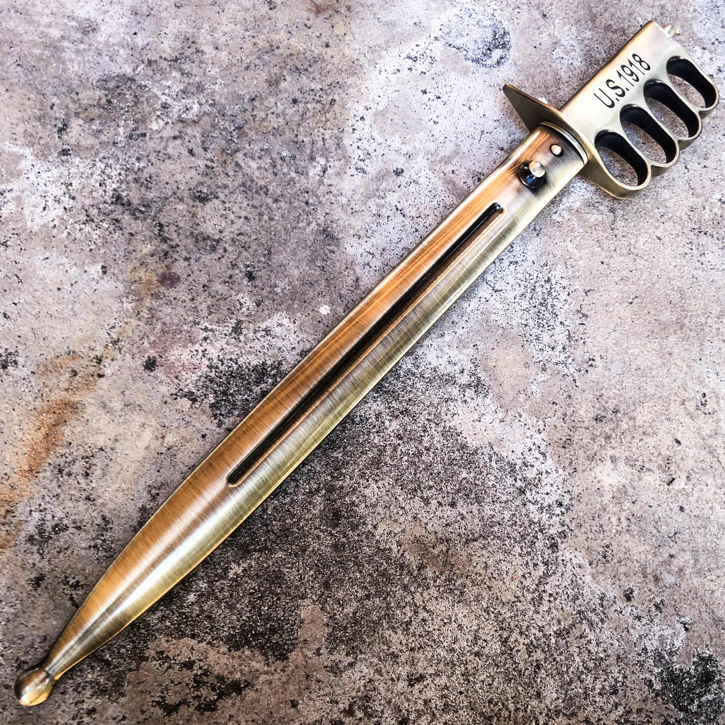18" US 1918 Military Brass Short Sword Trench Knife w/ Sheath