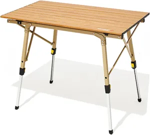 2-6 Person Camping Table, Adjustable Height, Track-Type Lightweight Picnic Table Portable Outdoor Folding Table for Hiking, Backpacking, and Fishing(Woodgrain,Style 1)