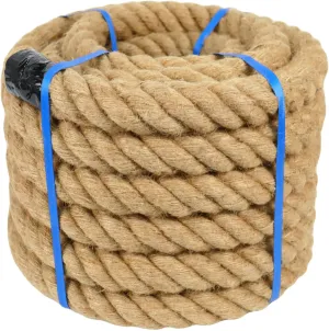 2 Inch Natural Jute Rope, 65 Feet Thick Hemp Rope, 4 Strands Twisted for Docks, Nautical, Raliings, Tree Climbing, Decorating, Indoor/Outdoor Use