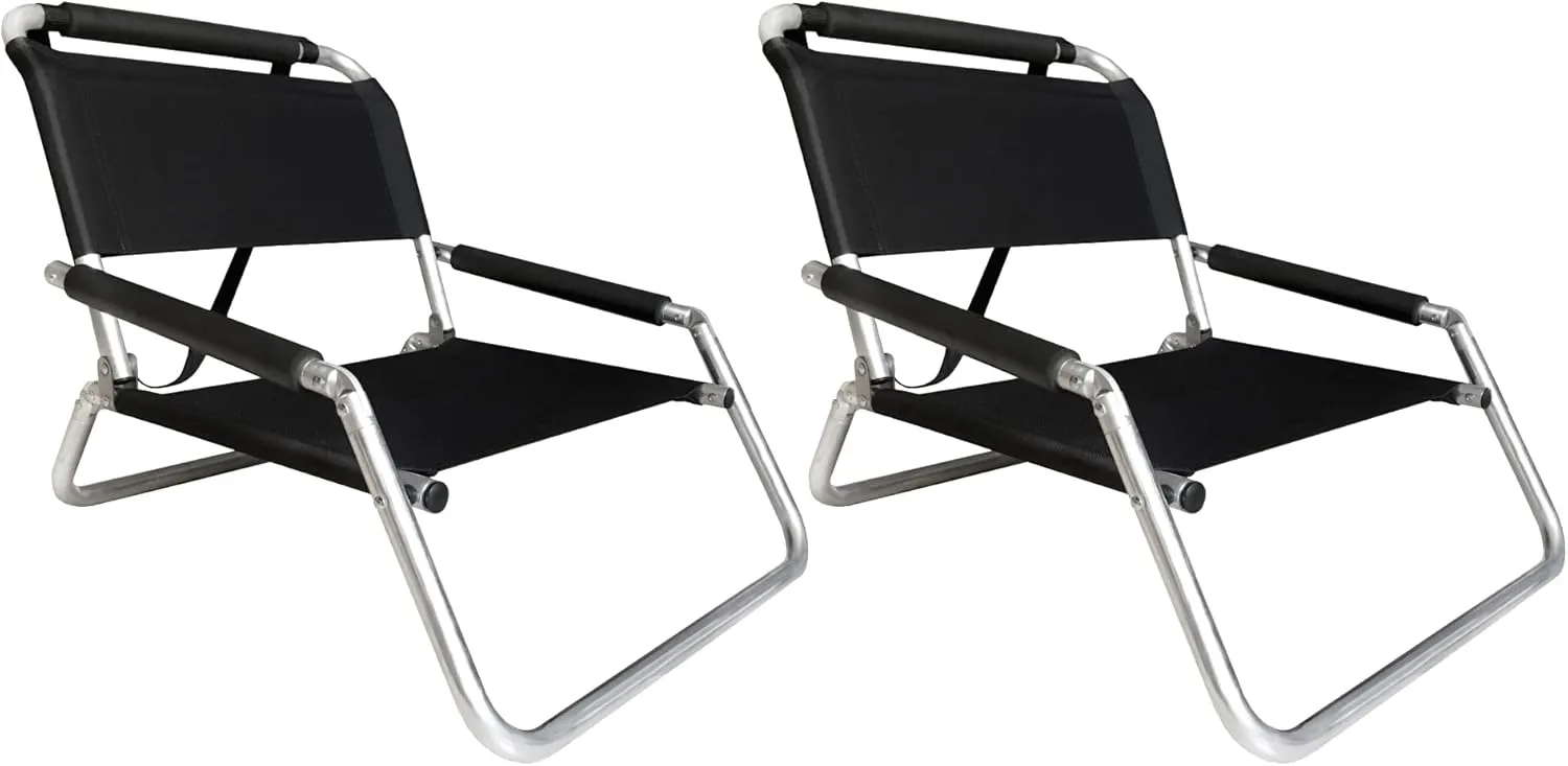 2 Pack of Neso Lightweight Water Resistant Beach Chairs with Shoulder Strap and Slip Pocket - Folds Thin(Black)