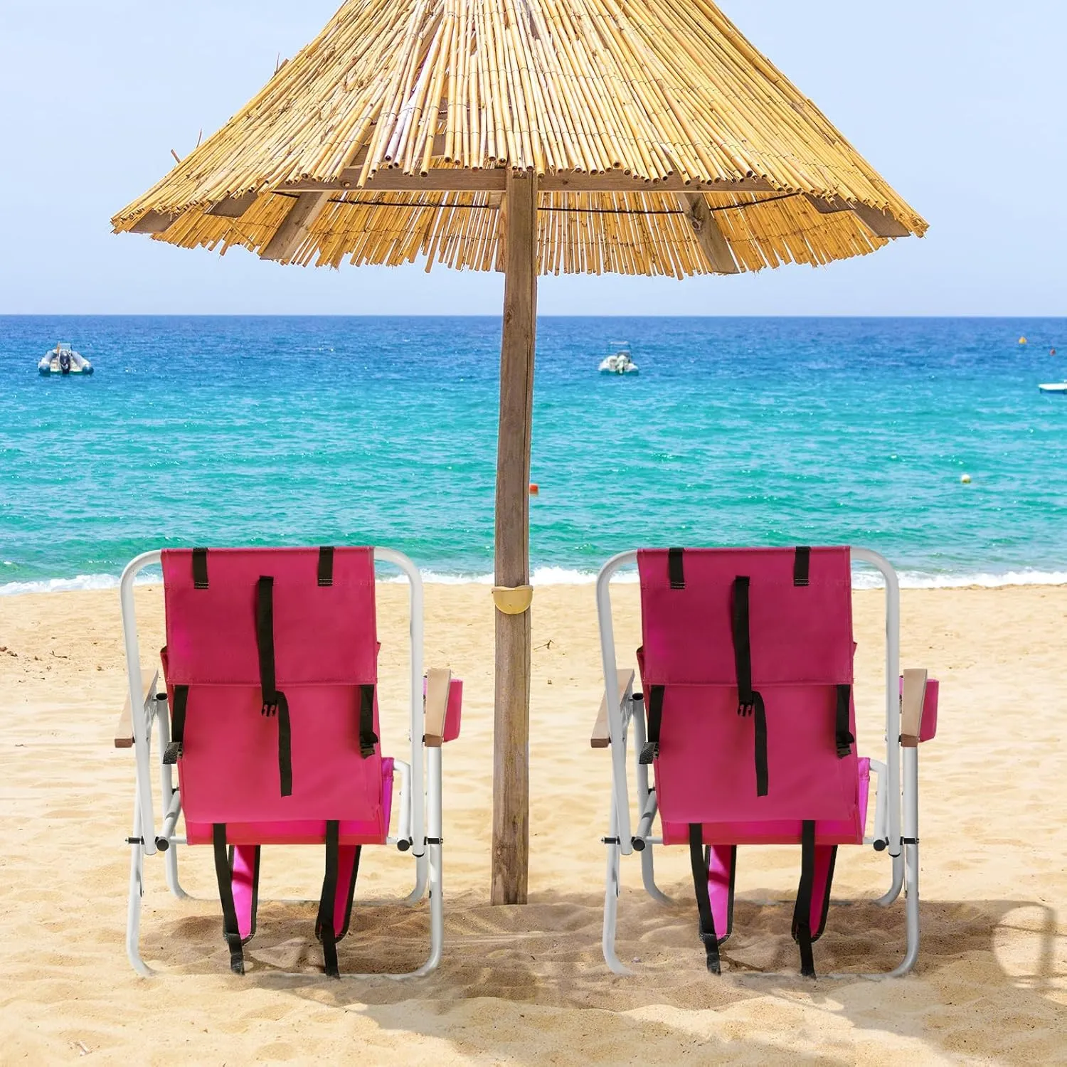 2 Pack Outdoor Beach Portable Lawn Chair,Portable Lightweight Folding Chair for Adults,Folding Beach Chair,Portable Backpack Foldable Camping Chair,with Cup Holder,for Patio Pool Yard Garden (Pink)