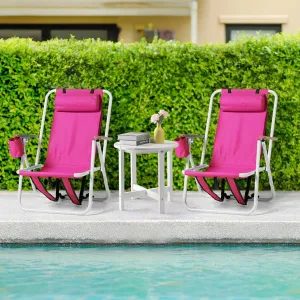 2 Pack Outdoor Beach Portable Lawn Chair,Portable Lightweight Folding Chair for Adults,Folding Beach Chair,Portable Backpack Foldable Camping Chair,with Cup Holder,for Patio Pool Yard Garden (Pink)