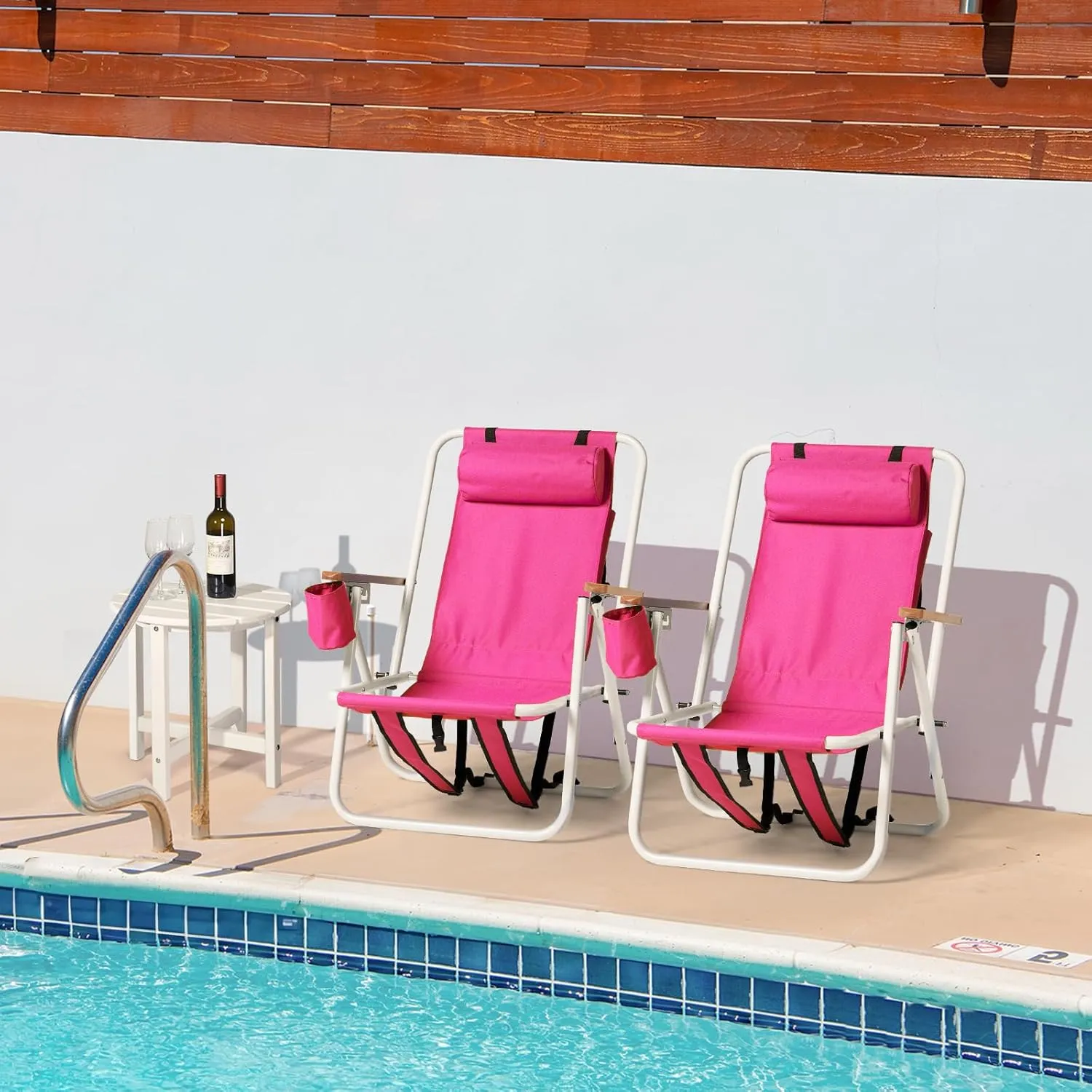 2 Pack Outdoor Beach Portable Lawn Chair,Portable Lightweight Folding Chair for Adults,Folding Beach Chair,Portable Backpack Foldable Camping Chair,with Cup Holder,for Patio Pool Yard Garden (Pink)