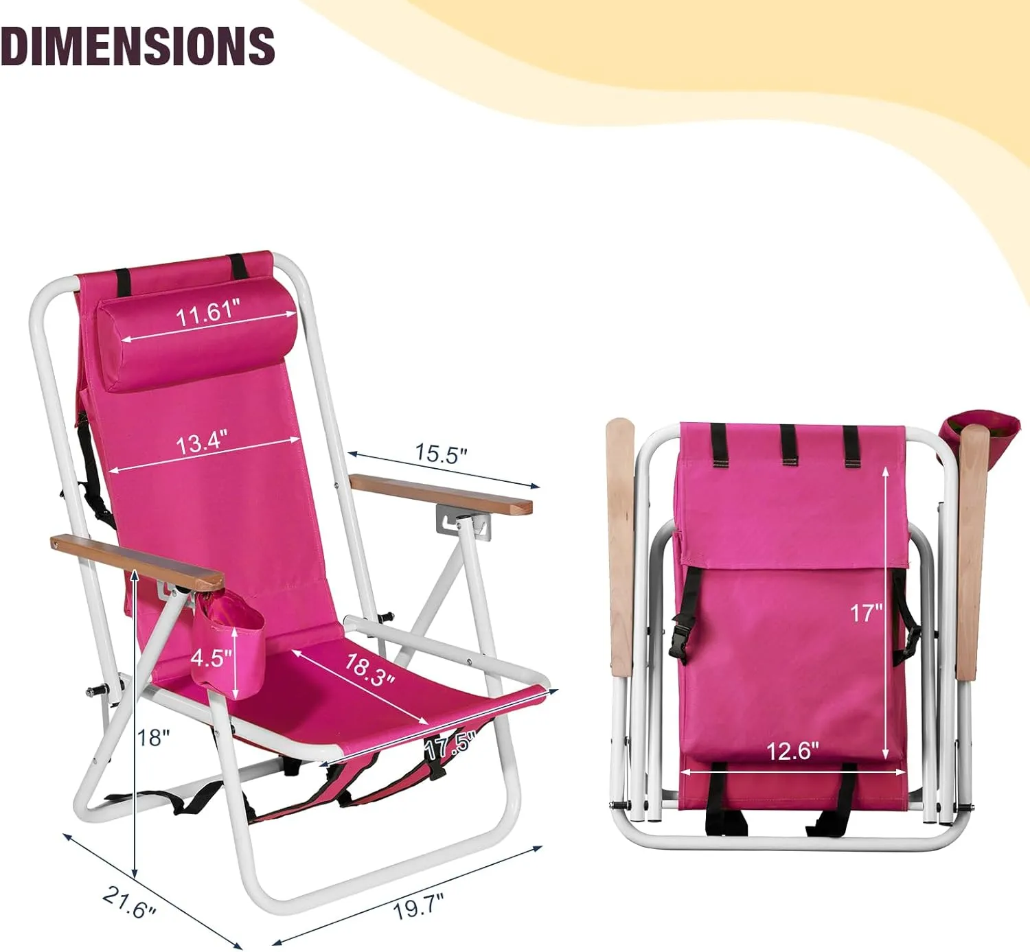 2 Pack Outdoor Beach Portable Lawn Chair,Portable Lightweight Folding Chair for Adults,Folding Beach Chair,Portable Backpack Foldable Camping Chair,with Cup Holder,for Patio Pool Yard Garden (Pink)
