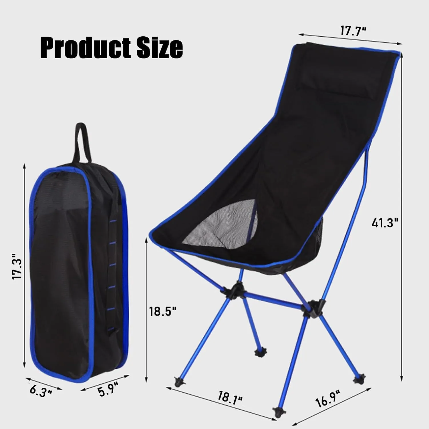 2 Pack Portable High Back Camping Chairs, Outdoor Folding Chair Supports 330 LBS, Ultralight Compact Aluminum Folding Beach Chair with Carry Bag, for Hiking Picnic Fishing,Red