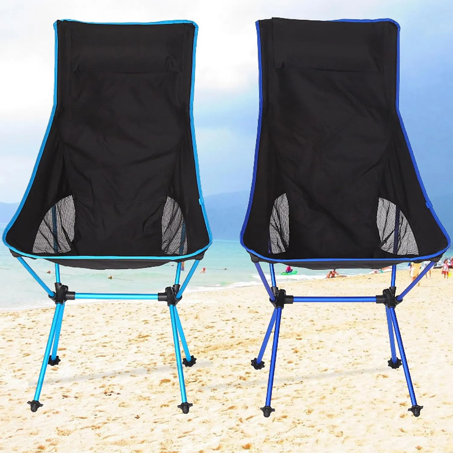 2 Pack Portable High Back Camping Chairs, Outdoor Folding Chair Supports 330 LBS, Ultralight Compact Aluminum Folding Beach Chair with Carry Bag, for Hiking Picnic Fishing,Red