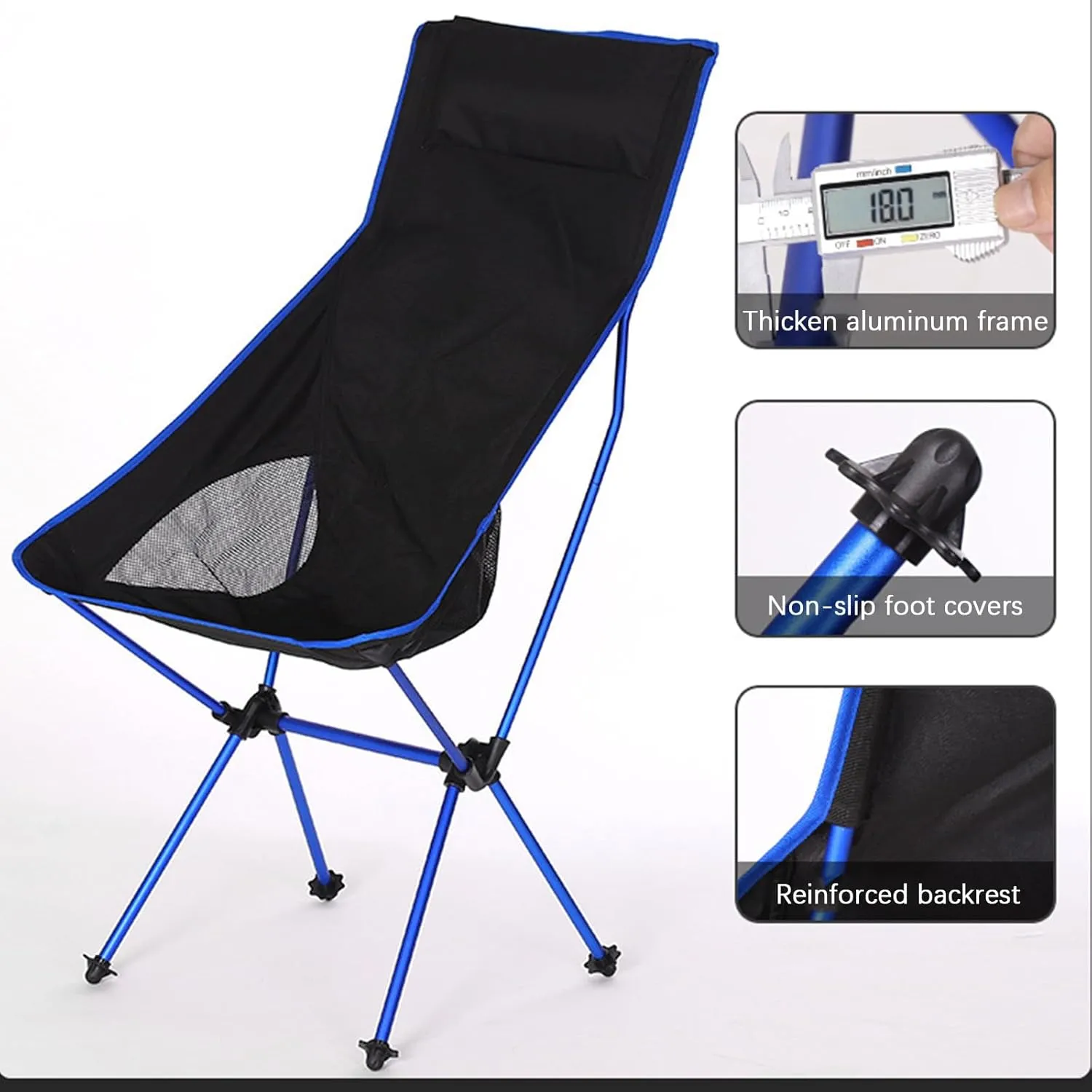 2 Pack Portable High Back Camping Chairs, Outdoor Folding Chair Supports 330 LBS, Ultralight Compact Aluminum Folding Beach Chair with Carry Bag, for Hiking Picnic Fishing,Red