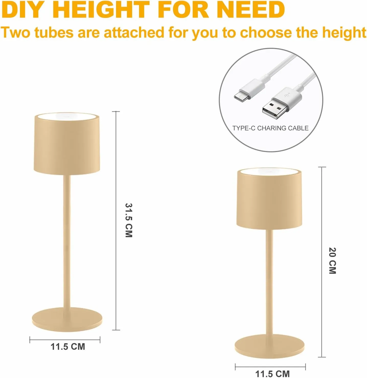 2 Pack Rechargeable Table Lamps, Battery Powered LED Desk Lamp, 3 Color Stepless Dimming Up, Portable Table Light for Bedroom/Couple Dinner/Desk/Cafe/Dining Room/Terrace,Waterproof & Wireless