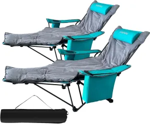 2-Pack Reclining Camping Chair 4 Position with Foot Rest Comfortable for Adults 265Ibs Folding Lounger Mesh Beach Chair with Cooler Bag,Cotton Cushion and Cup Holder for Outdoor Patio