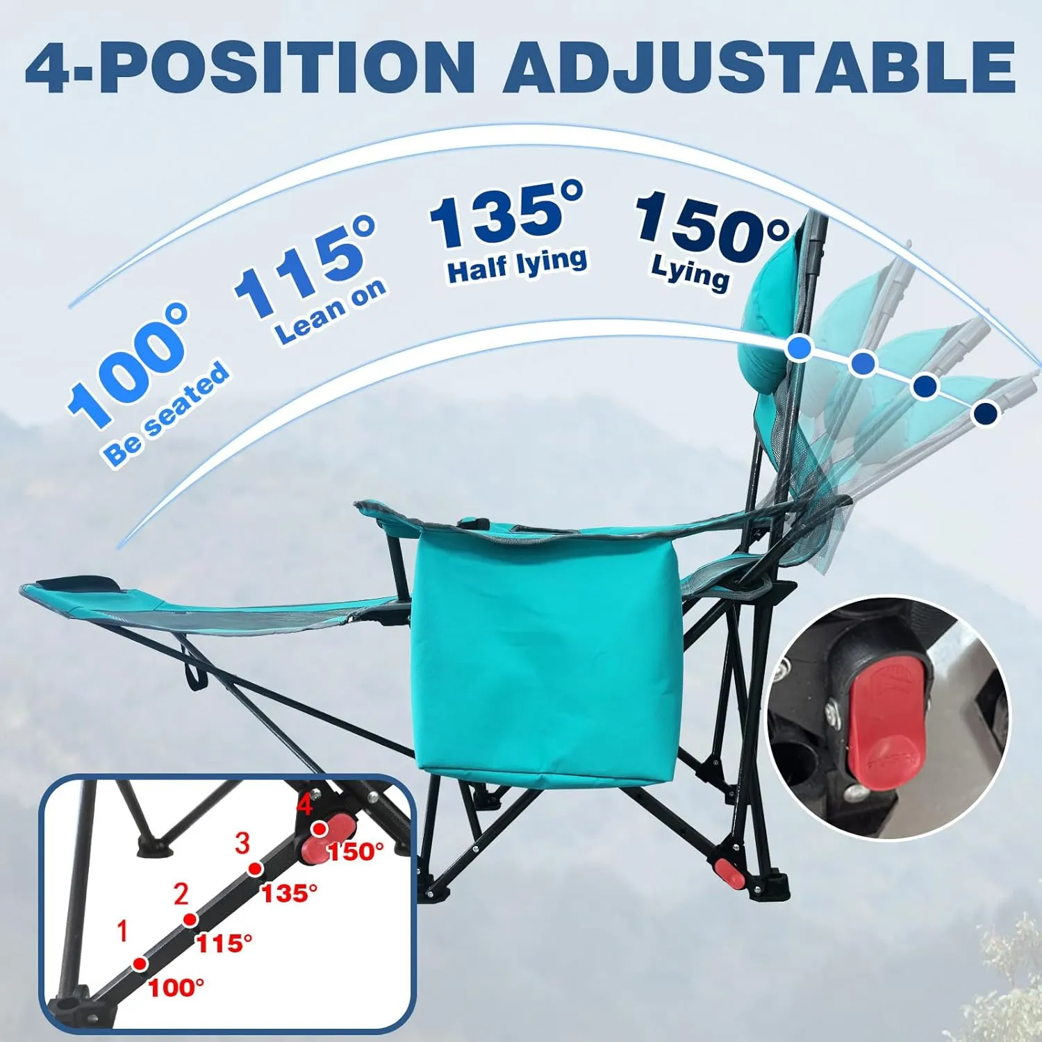 2-Pack Reclining Camping Chair 4 Position with Foot Rest Comfortable for Adults 265Ibs Folding Lounger Mesh Beach Chair with Cooler Bag,Cotton Cushion and Cup Holder for Outdoor Patio