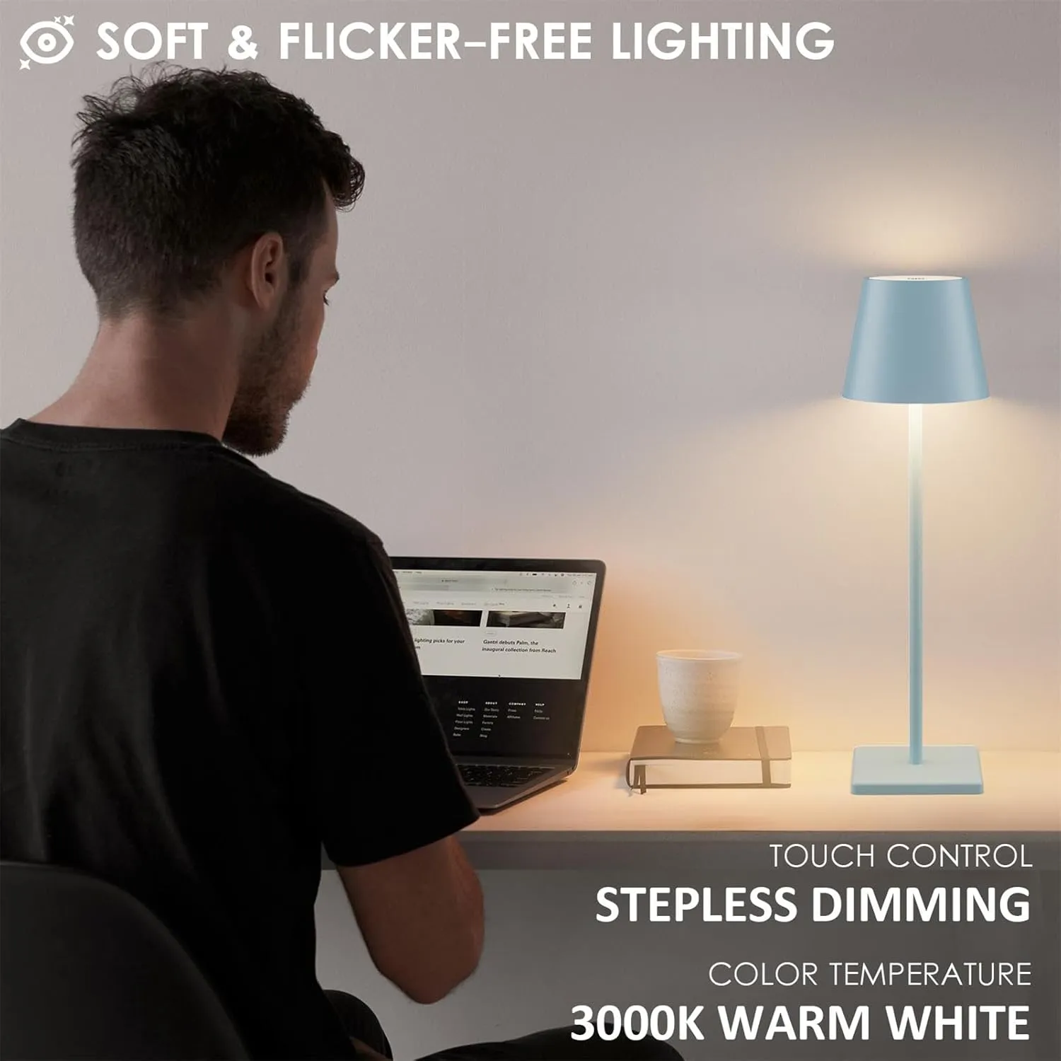 2 Packs Rechargeable LED Table Lamp,Outdoor Cordless Table Lamp Waterproof Portable, Stepless Dimmable Modern Lamp for Restaurant/Bedroom/Outdoor (Blue)