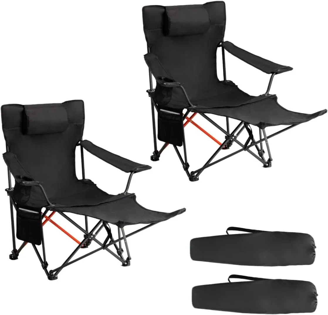 2 Pcs Folding Camping Chair w/Storage Bag & Cupholder, Portable Lightweight Foldable Chairs for Outdoor, Heavy Duty 600D Oxford Fabric, Load 264 LBS, Compact for Fishing, Picnics, Beach, Festivals