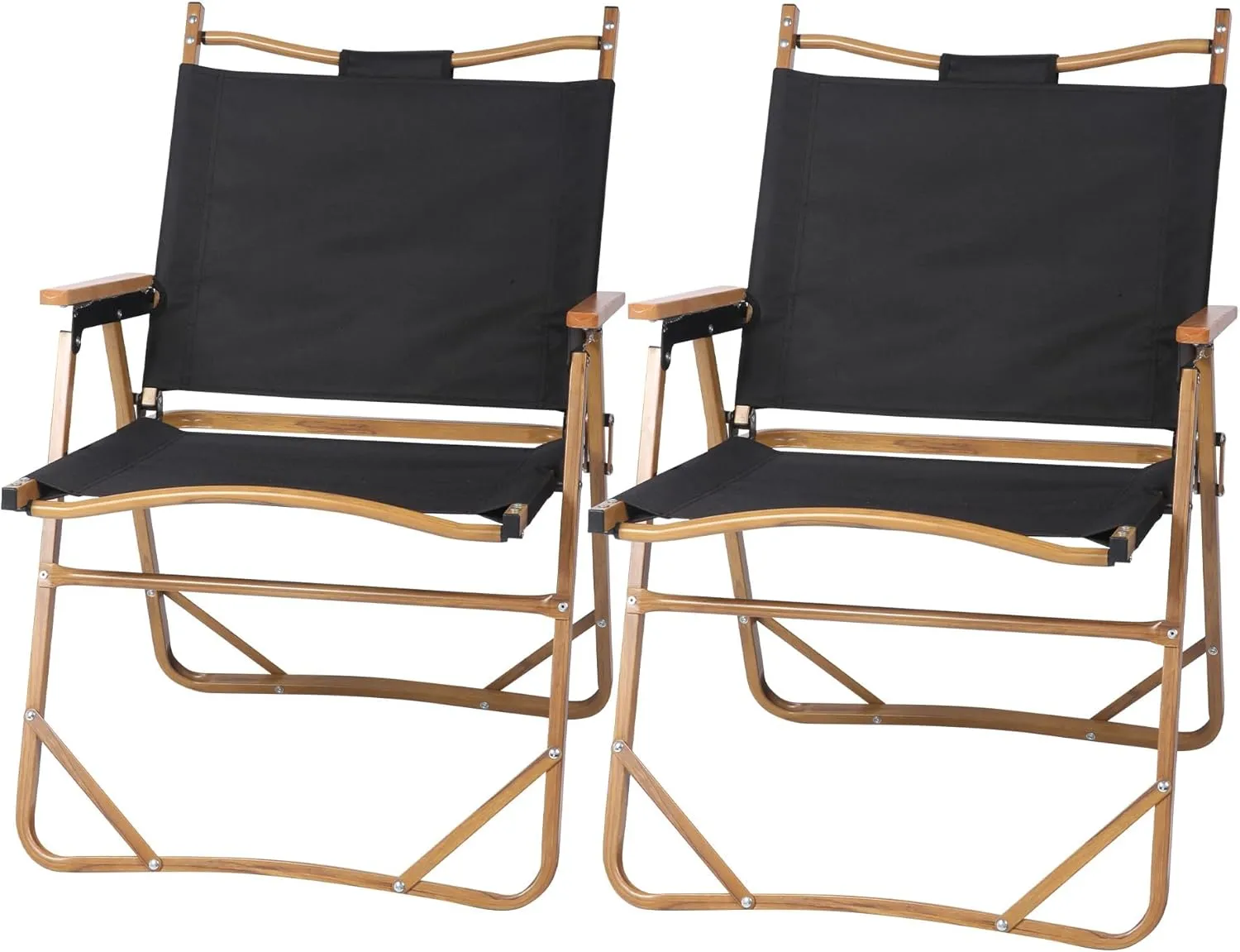 2 PCS Portable Camping Chairs with Wooden Armrests,Outdoor Folding Beach Chairs,Folding Lawn Chairs with Storage Bag,Lightweight Aluminum Frame Reclining Chair for Sport Events Fishing Concert