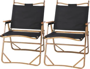 2 PCS Portable Camping Chairs with Wooden Armrests,Outdoor Folding Beach Chairs,Folding Lawn Chairs with Storage Bag,Lightweight Aluminum Frame Reclining Chair for Sport Events Fishing Concert