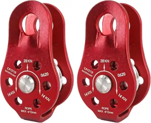2 Pcs Small 28Kn Micro Pulleys, Fixed Plate Aluminum Rope Pulley, Hitch Pulley Trolley for Climbing, Hauling, Rigging, Rescue, Rappelling, High-Altitude Tasks