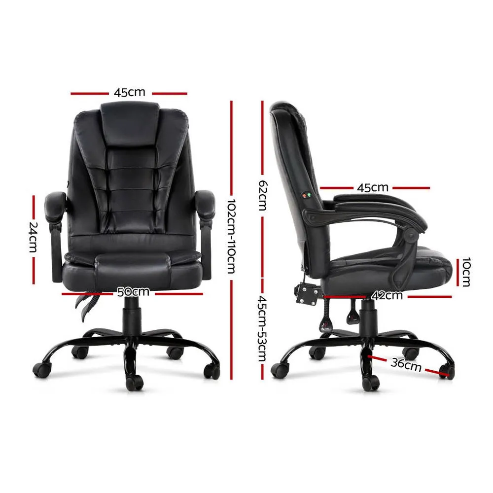 2-Point Massage Office Chair PU Leather - Black