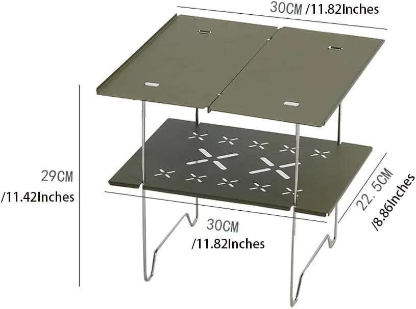 2-Tier Mini Compact Camping Table Ultralight Folding Table for Backpacking Camp Hiking Beach Picnic BBQ (Green)