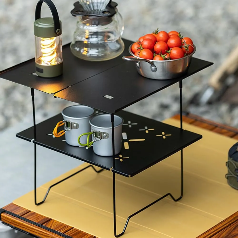 2-Tier Mini Compact Camping Table Ultralight Folding Table for Backpacking Camp Hiking Beach Picnic BBQ (Green)