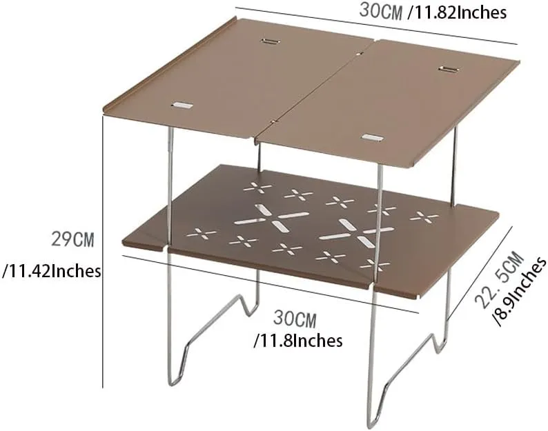 2-Tier Mini Compact Camping Table Ultralight Folding Table for Backpacking Camp Hiking Beach Picnic BBQ (Khaki)
