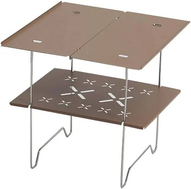 2-Tier Mini Compact Camping Table Ultralight Folding Table for Backpacking Camp Hiking Beach Picnic BBQ (Khaki)