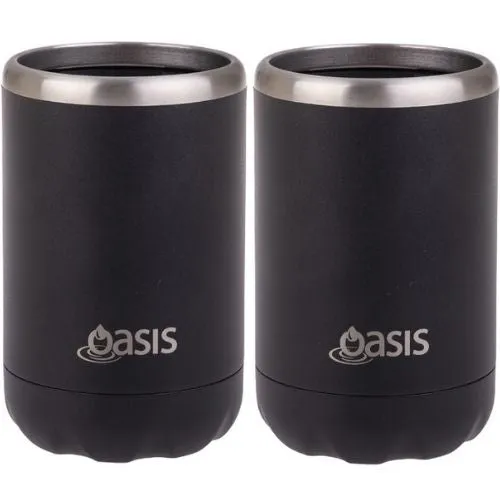 2 x Oasis Double Wall Vacuum Insulated Can Cooler Stainless Steel, 375ml - Black