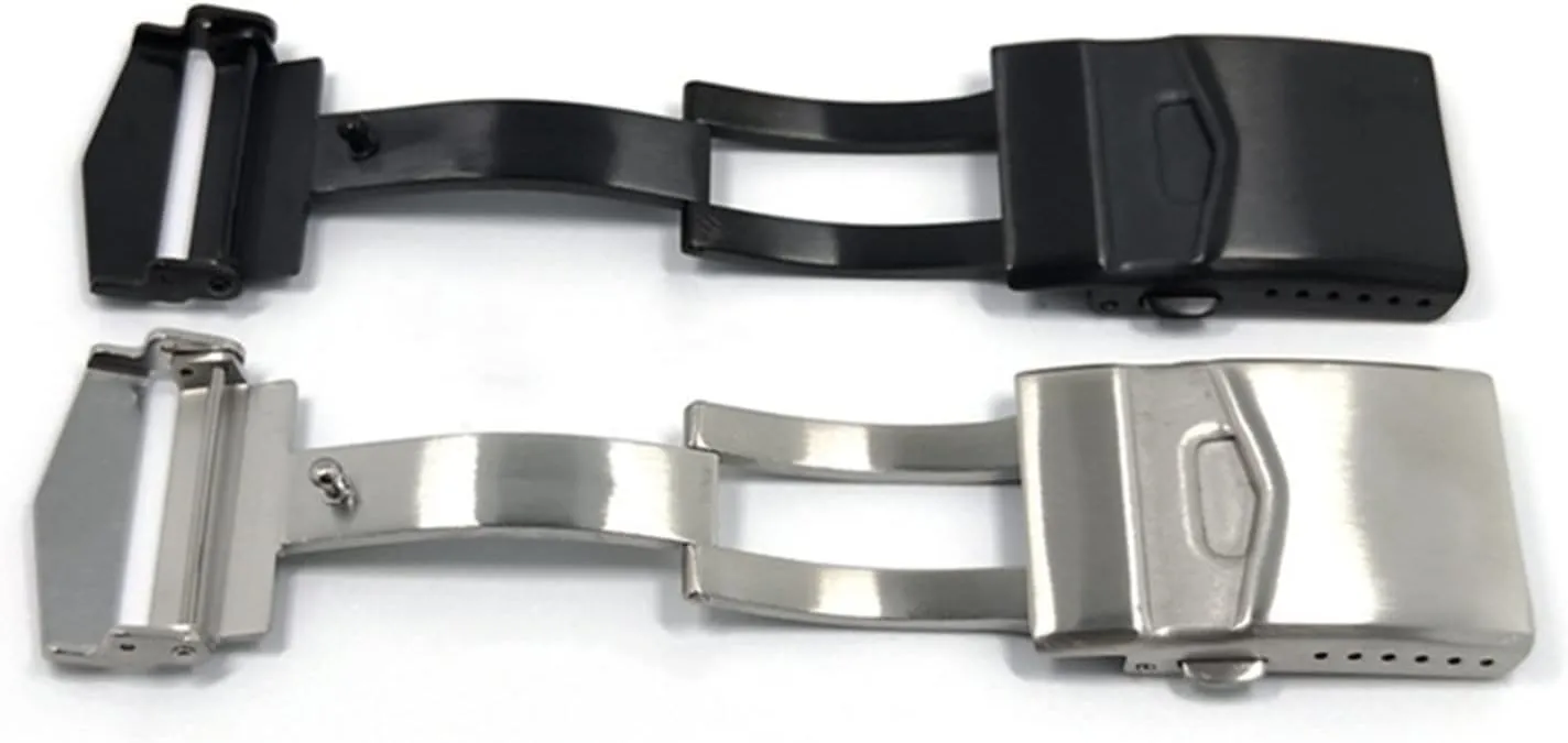 22mm Clasp Solid Double Button Folding Clasp Butterfly Deployment Clasp Stainless Steel Strap Black Silver Table buckle