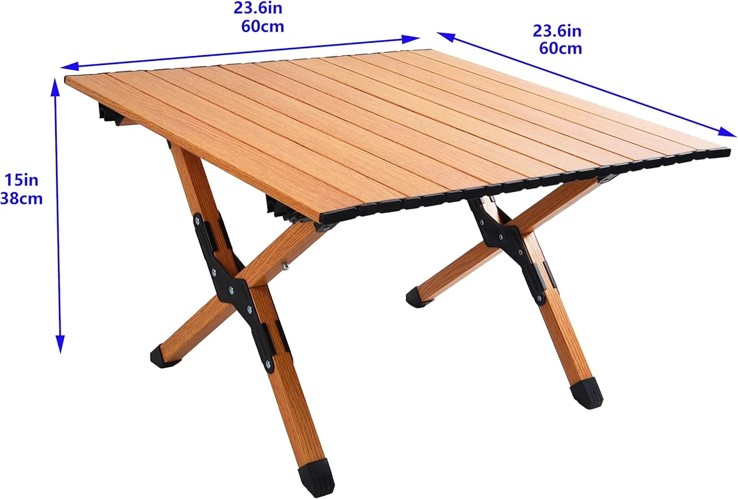 2FT Folding Camping Table, Small Lightweight Picnic Table with Roll Up Table Top, Aluminum Foldable Outdoor Table with X-Shaped Frame, Square Portable Table for Beach, Party, Patio, Outside (Brown)