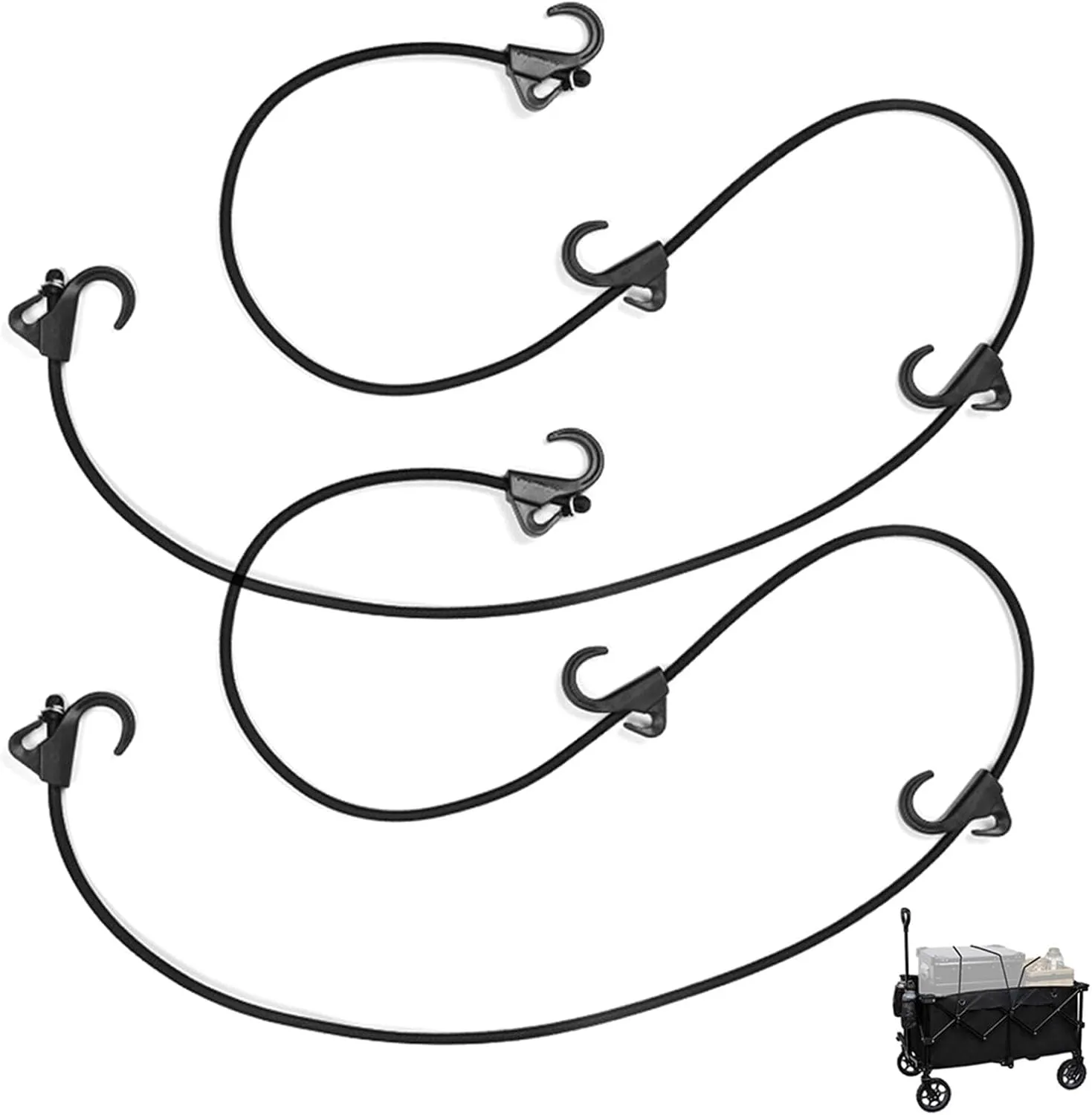 2PCS Adjustable Elastic Rope Straps with Hooks for Folding Garden Cart and Utility Wagon Stretchable Adjustable Elastic Trunk Storage Net
